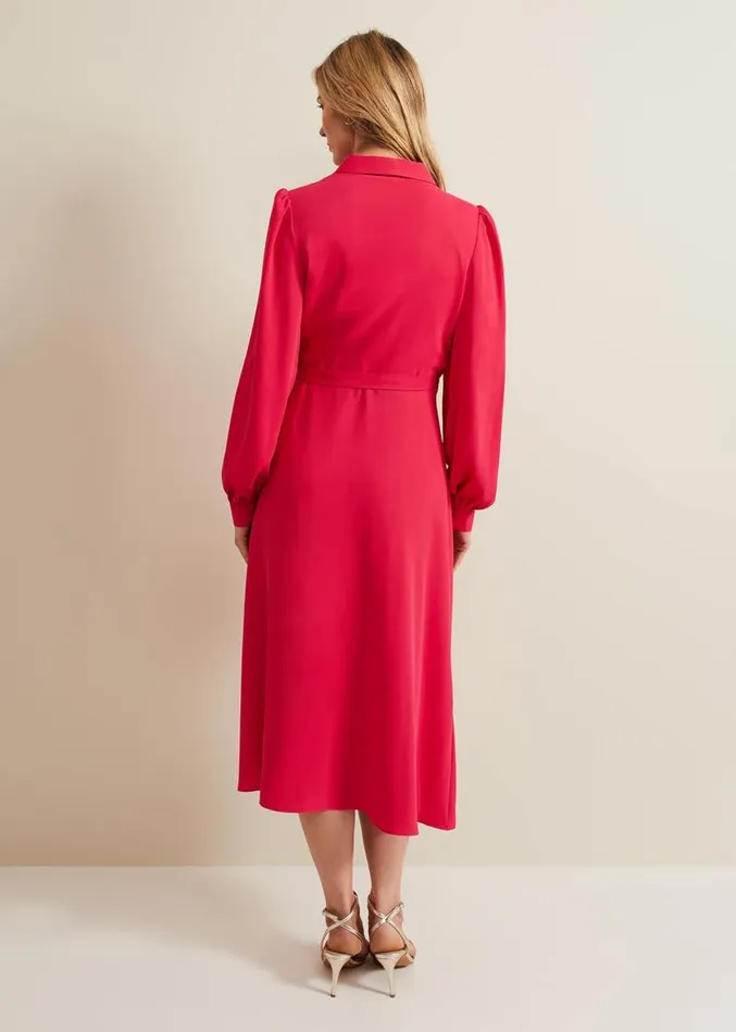 Philippa Long Sleeve Midi Dress Pink Women Phase Eight Dresses