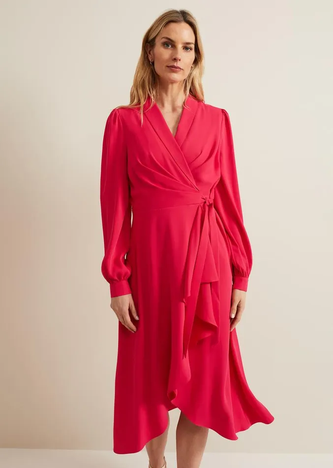 Philippa Long Sleeve Midi Dress Pink Women Phase Eight Dresses