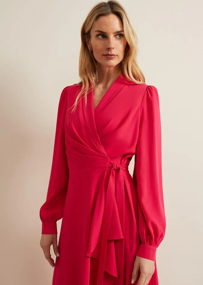 Philippa Long Sleeve Midi Dress Pink Women Phase Eight Dresses