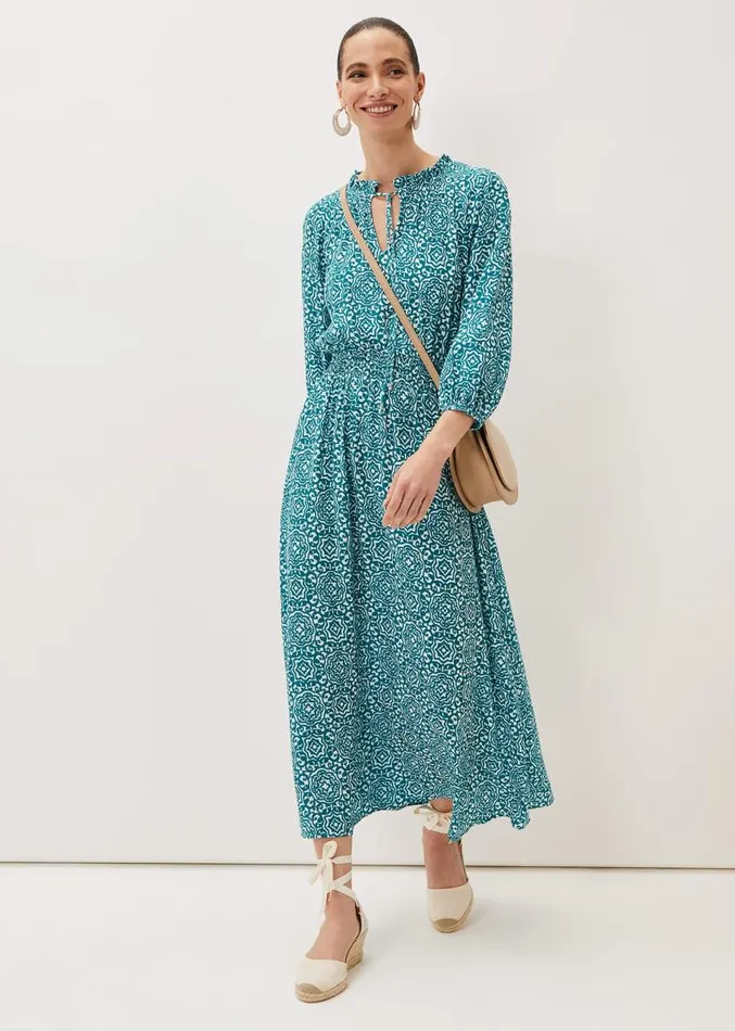 Phillipa Tile Print Midaxi Dress Tealivory Women Phase Eight Dresses
