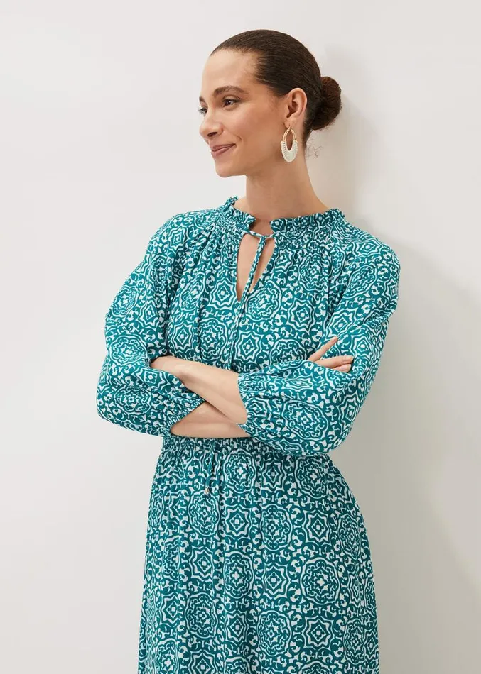 Phillipa Tile Print Midaxi Dress Tealivory Women Phase Eight Dresses
