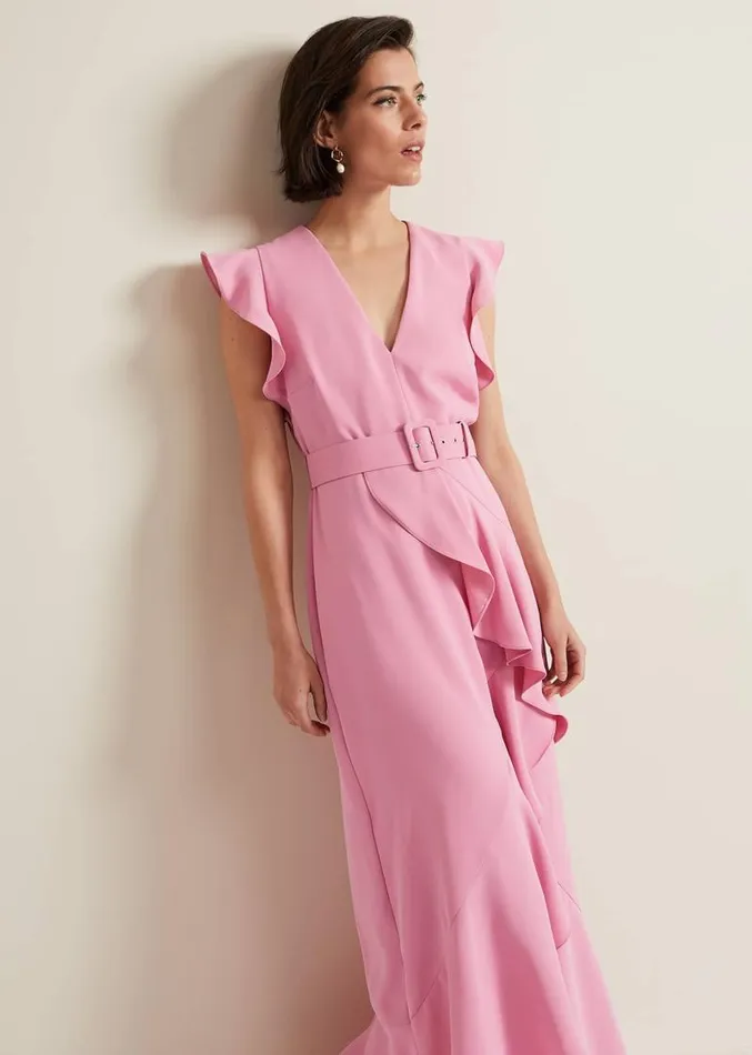 Phoebe Frill Maxi Dress Pink Women Phase Eight Dresses