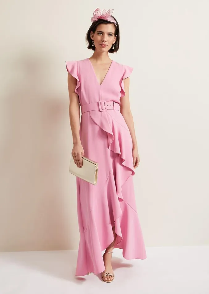 Phoebe Frill Maxi Dress Pink Women Phase Eight Dresses