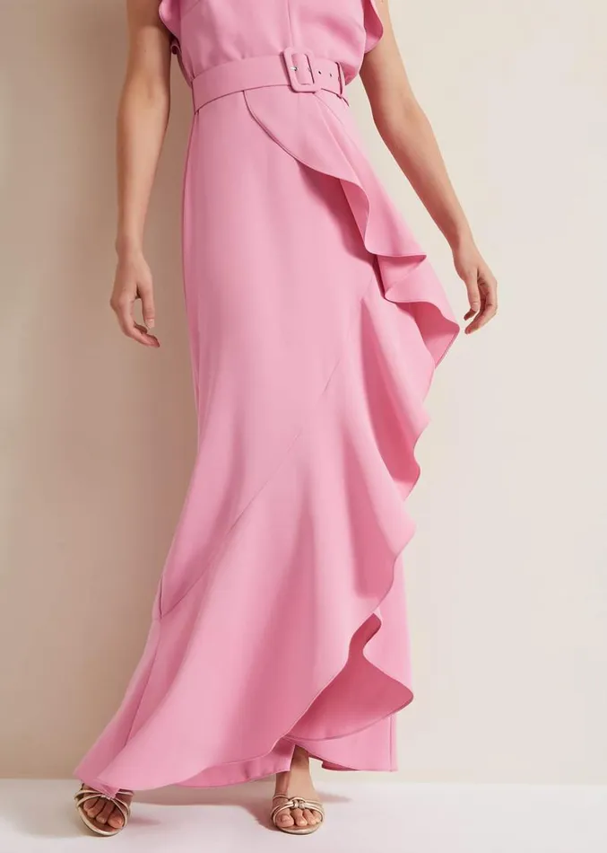 Phoebe Frill Maxi Dress Pink Women Phase Eight Dresses