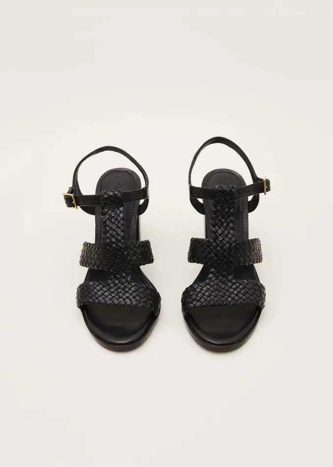 Plaited T Bar Heeled Sandal Shoe Black Women Phase Eight Heels