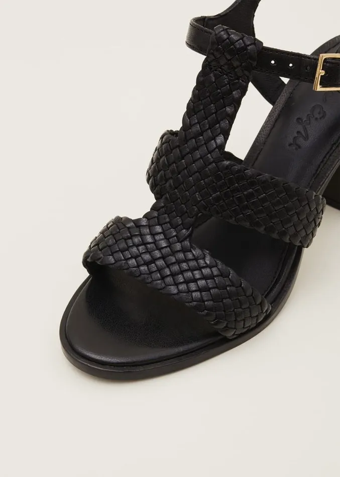 Plaited T Bar Heeled Sandal Shoe Black Women Phase Eight Heels