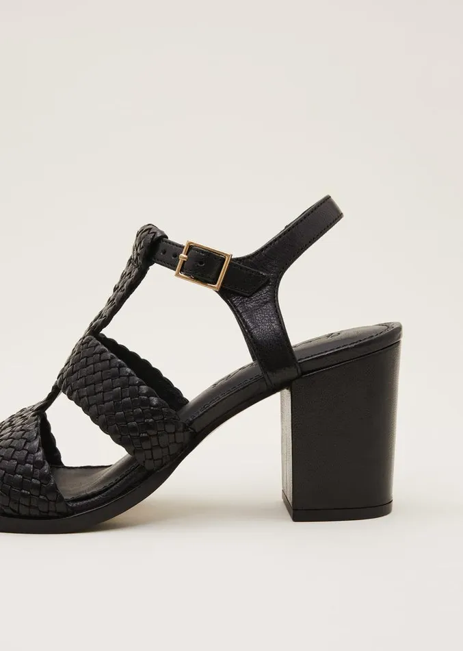 Plaited T Bar Heeled Sandal Shoe Black Women Phase Eight Heels