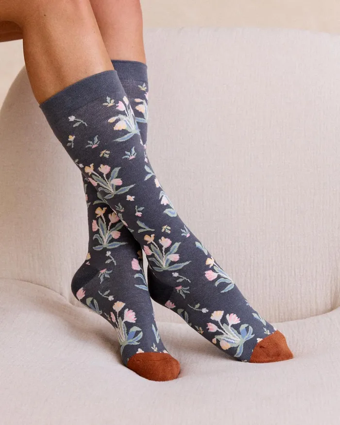 Polin Et Moi Arles Flowers Socks Grey Women Socks