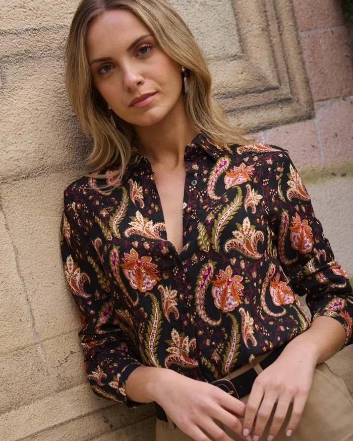 Polin Et Moi Calista Print Shirt Black Women Blouses And Shirts Polin Et Moi Calista Print Shirt Black Women Blouses And Shirts