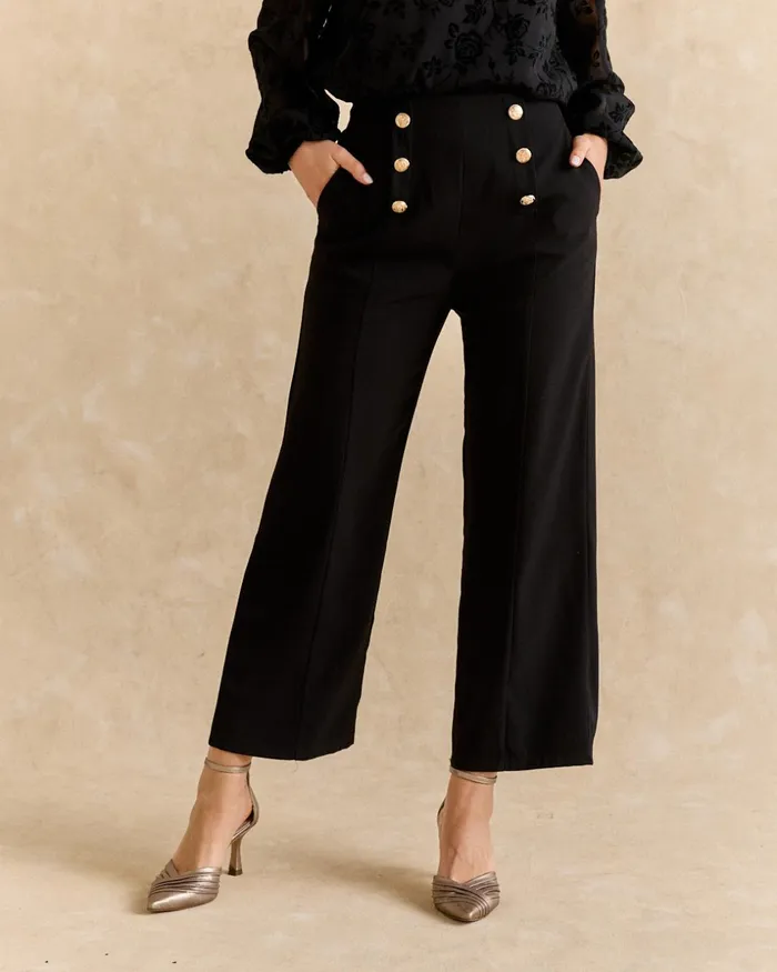 Polin Et Moi Clarisa Button Pants Black Women Trousers