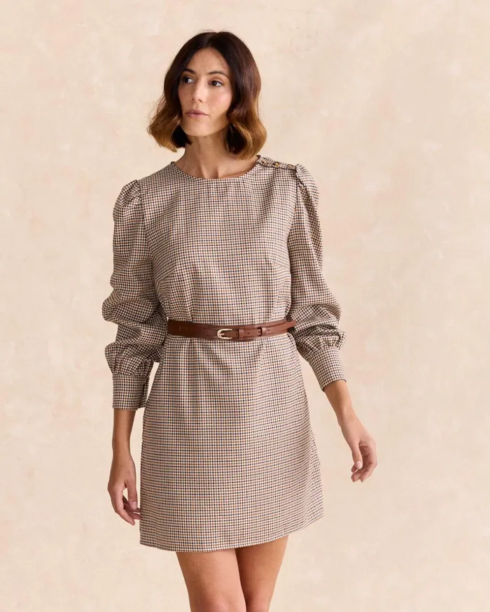 Polin Et Moi Coral Check Print Dress Camel Women Dresses And Jumpsuits Polin Et Moi Coral Check Print Dress Camel Women Dresses And Jumpsuits
