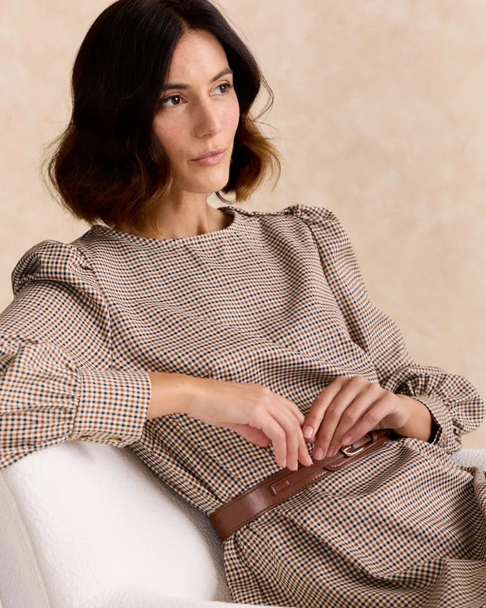 Polin Et Moi Coral Check Print Dress Camel Women Dresses And Jumpsuits Polin Et Moi Coral Check Print Dress Camel Women Dresses And Jumpsuits