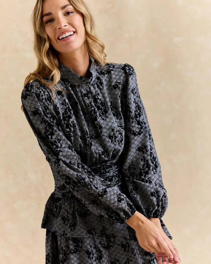 Polin Et Moi Fabiana Flocked Dress Marine Women Dresses And Jumpsuits Polin Et Moi Fabiana Flocked Dress Marine Women Dresses And Jumpsuits