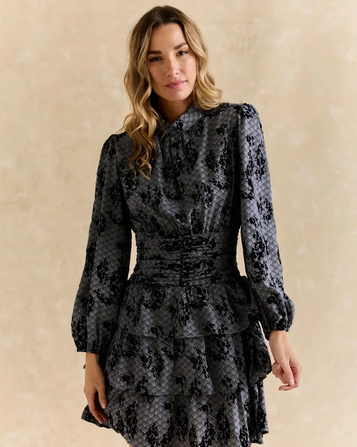 Polin Et Moi Fabiana Flocked Dress Marine Women Dresses And Jumpsuits Polin Et Moi Fabiana Flocked Dress Marine Women Dresses And Jumpsuits