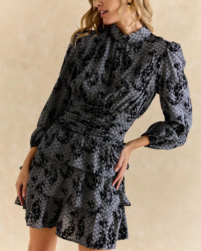 Polin Et Moi Fabiana Flocked Dress Marine Women Dresses And Jumpsuits Polin Et Moi Fabiana Flocked Dress Marine Women Dresses And Jumpsuits