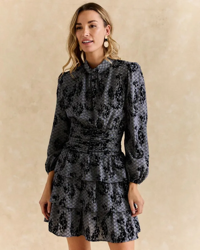 Polin Et Moi Fabiana Flocked Dress Marine Women Dresses And Jumpsuits Polin Et Moi Fabiana Flocked Dress Marine Women Dresses And Jumpsuits