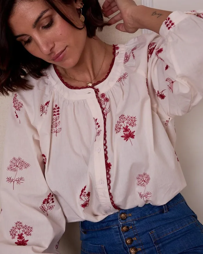 Polin Et Moi Greta Embroidered Blouse Raw Women Blouses And Shirts