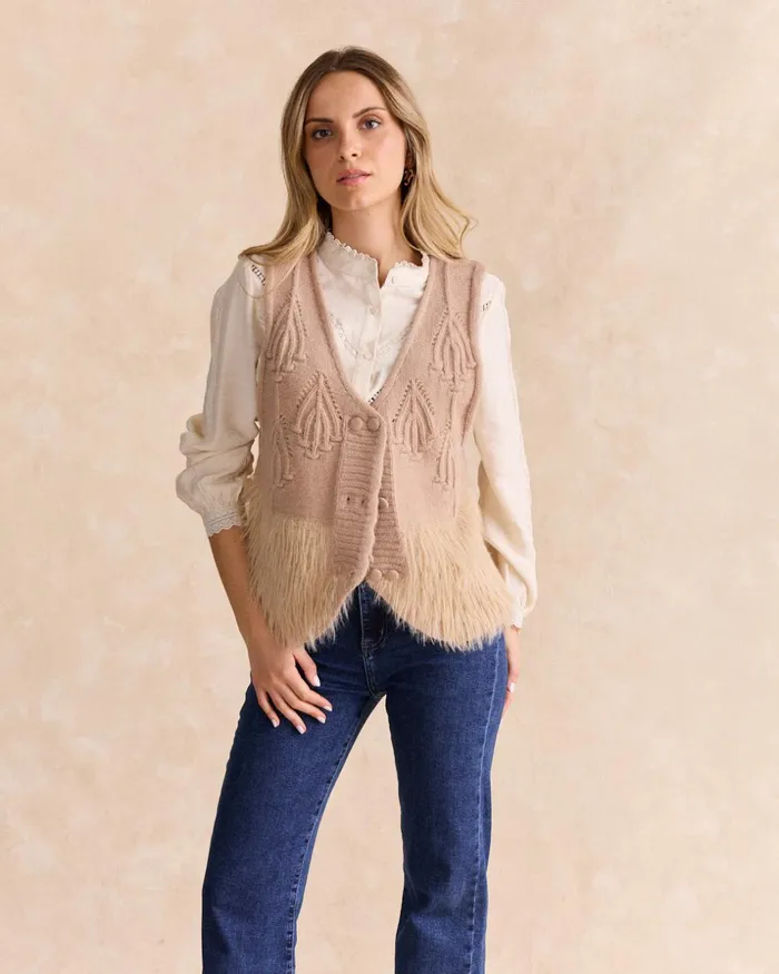 Polin Et Moi Mira Fur Vest Camel Women Cardigans And Sweaters