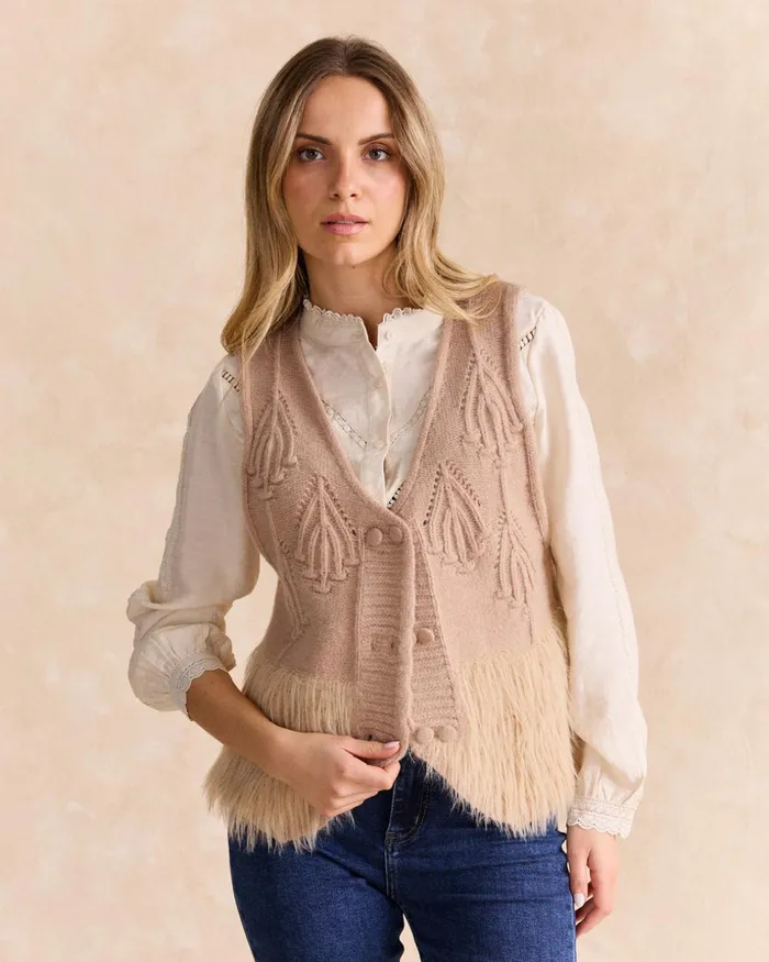Polin Et Moi Mira Fur Vest Camel Women Cardigans And Sweaters Polin Et Moi Mira Fur Vest Camel Women Cardigans And Sweaters