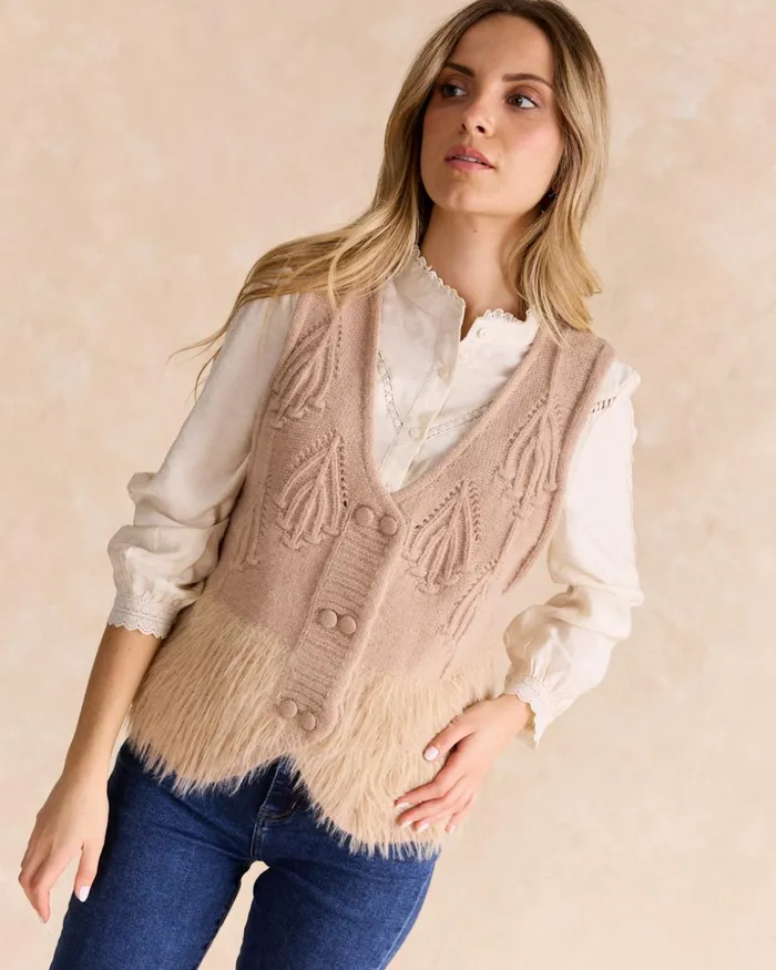 Polin Et Moi Mira Fur Vest Camel Women Cardigans And Sweaters Polin Et Moi Mira Fur Vest Camel Women Cardigans And Sweaters