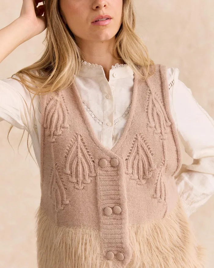 Polin Et Moi Mira Fur Vest Camel Women Cardigans And Sweaters Polin Et Moi Mira Fur Vest Camel Women Cardigans And Sweaters