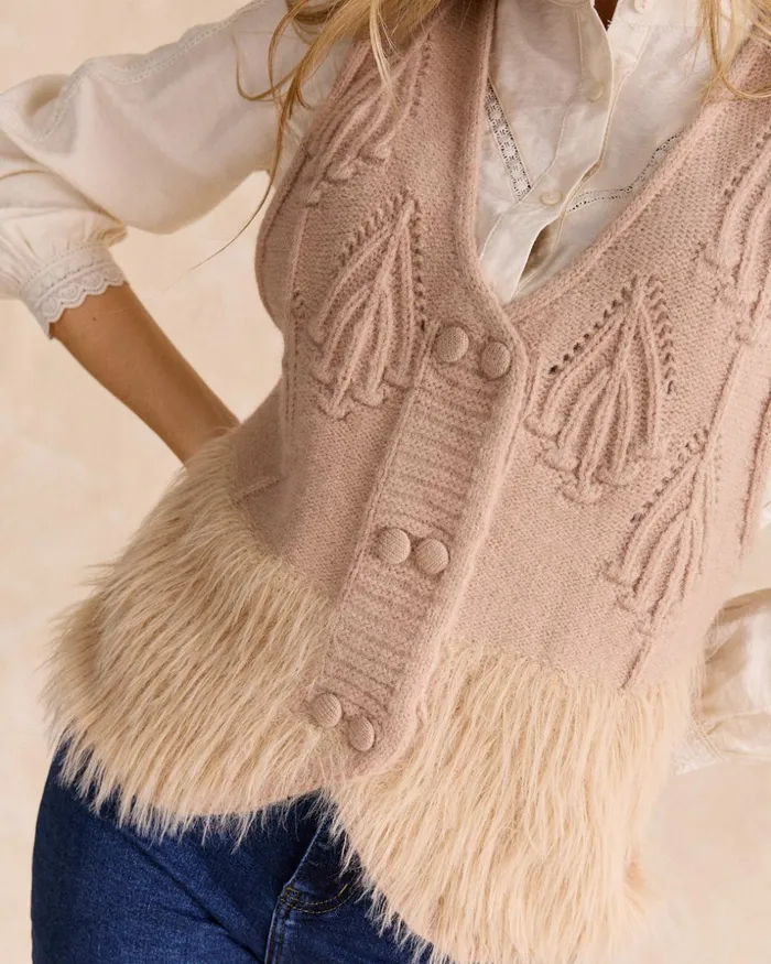 Polin Et Moi Mira Fur Vest Camel Women Cardigans And Sweaters Polin Et Moi Mira Fur Vest Camel Women Cardigans And Sweaters