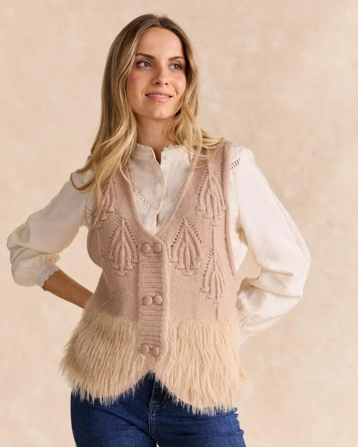 Polin Et Moi Mira Fur Vest Camel Women Cardigans And Sweaters Polin Et Moi Mira Fur Vest Camel Women Cardigans And Sweaters