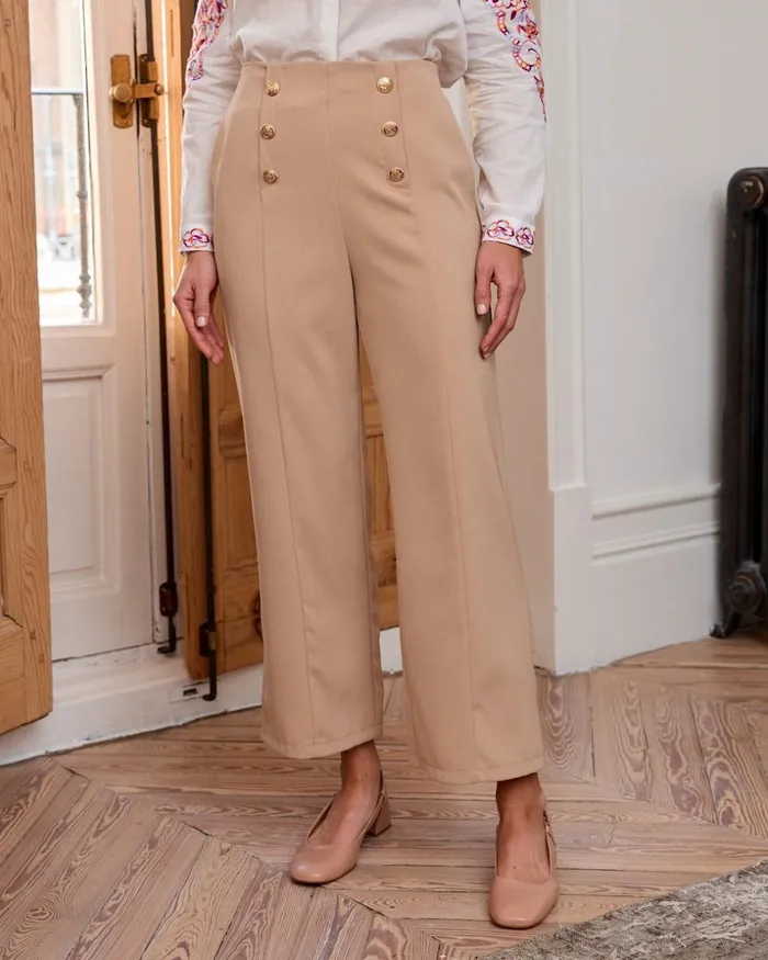 Polin Et Moi Monique ButtonDown Pants Beige Women Trousers