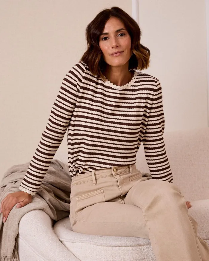 Polin Et Moi Navy Striped Top Brown Women TShirts And Tops Polin Et Moi Navy Striped Top Brown Women TShirts And Tops