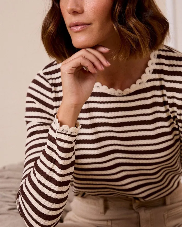 Polin Et Moi Navy Striped Top Brown Women TShirts And Tops Polin Et Moi Navy Striped Top Brown Women TShirts And Tops