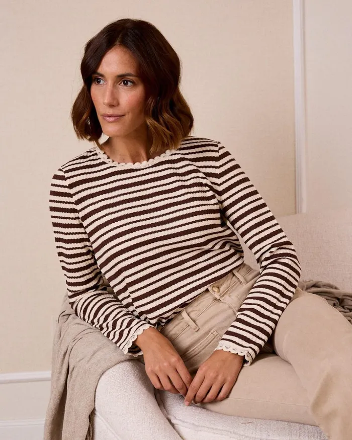 Polin Et Moi Navy Striped Top Brown Women TShirts And Tops Polin Et Moi Navy Striped Top Brown Women TShirts And Tops