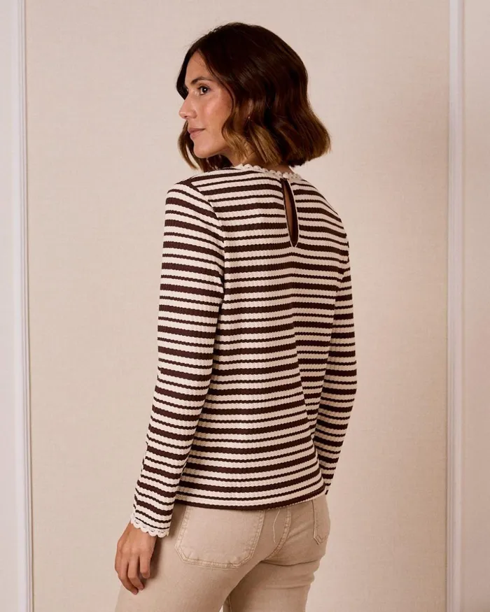 Polin Et Moi Navy Striped Top Brown Women TShirts And Tops Polin Et Moi Navy Striped Top Brown Women TShirts And Tops