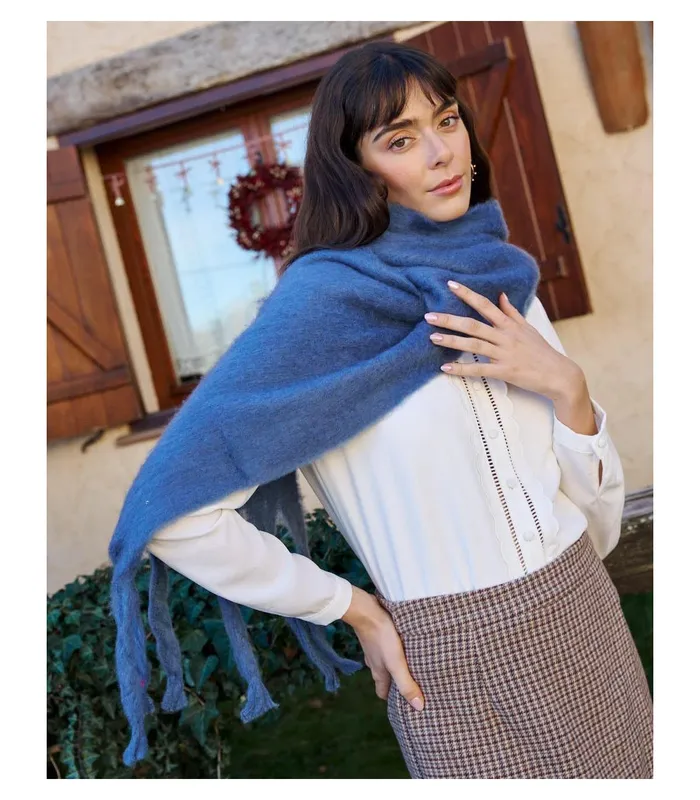Polin Et Moi Noemi Fringed Scarf Denim Women Hats And Scarves