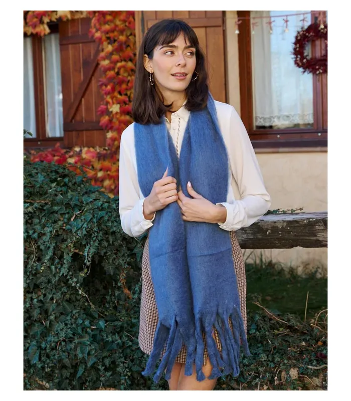 Polin Et Moi Noemi Fringed Scarf Denim Women Hats And Scarves