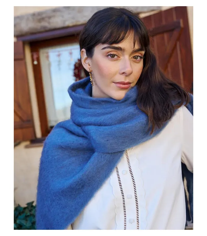 Polin Et Moi Noemi Fringed Scarf Denim Women Hats And Scarves