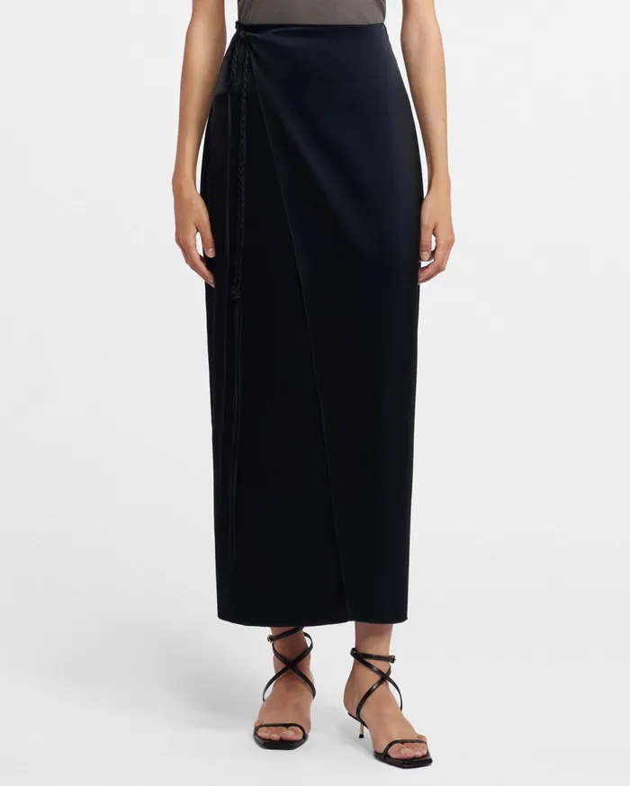 Racha Slip Satin Wrap Skirt Black Women Nanushka Bottoms