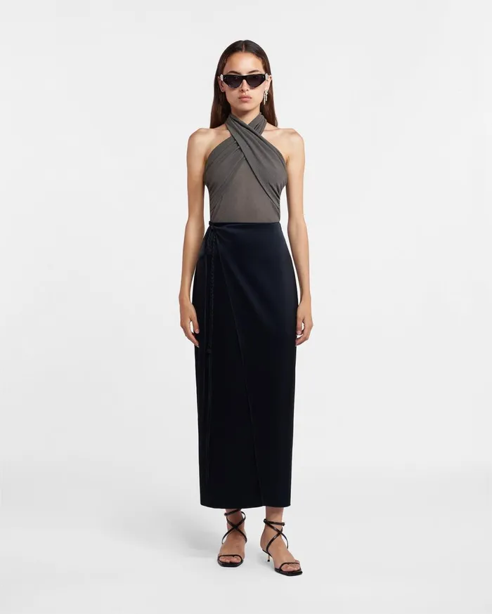 Racha Slip Satin Wrap Skirt Black Women Nanushka Bottoms