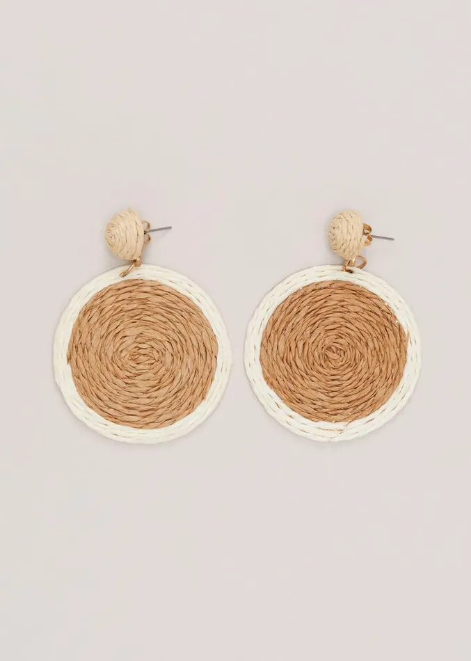 Raffia Oversized Circular Earring Neutral Women Phase Eight Jewellery