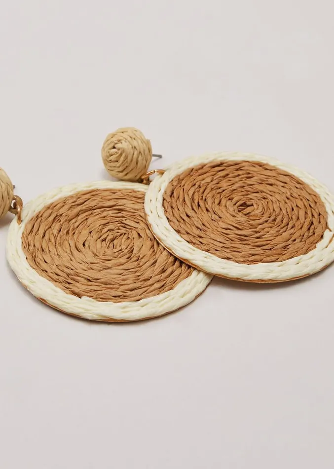 Raffia Oversized Circular Earring Neutral Women Phase Eight Jewellery