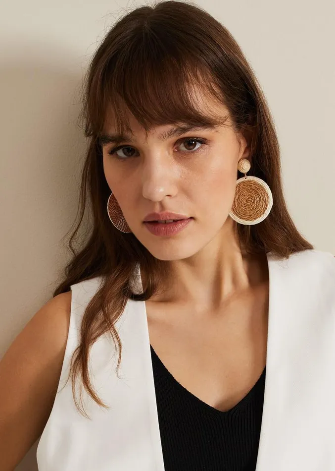 Raffia Oversized Circular Earring Neutral Women Phase Eight Jewellery