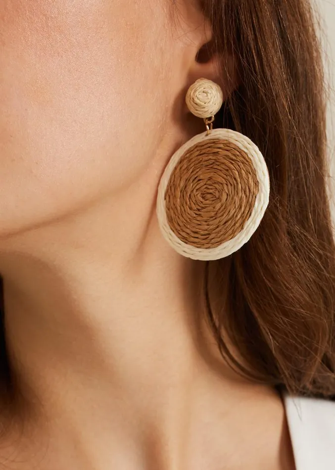 Raffia Oversized Circular Earring Neutral Women Phase Eight Jewellery