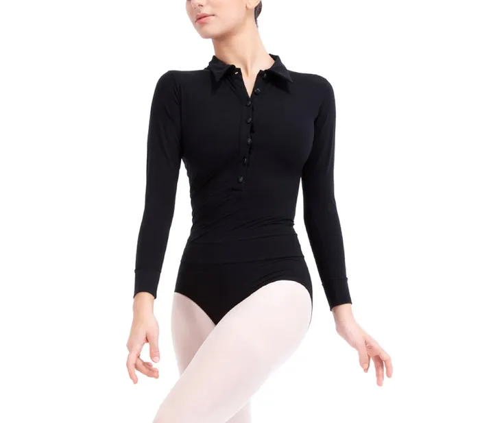 Repetto Womens Leotards and Tunics Collar Shirt Leotard Black