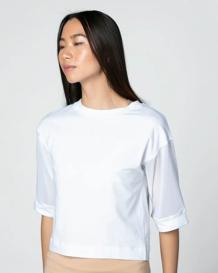 Repetto Womens Tops and TShirts Fishnet Sleeves TShirt White Near Me