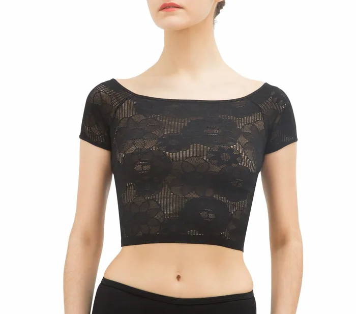 Repetto Womens Tops Short Top In Rosette Lace Black