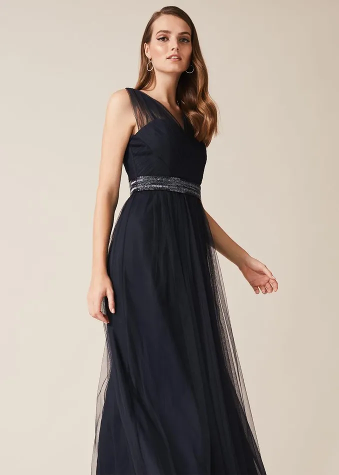 Romy Tulle Maxi Dress Navy Women Phase Eight Dresses