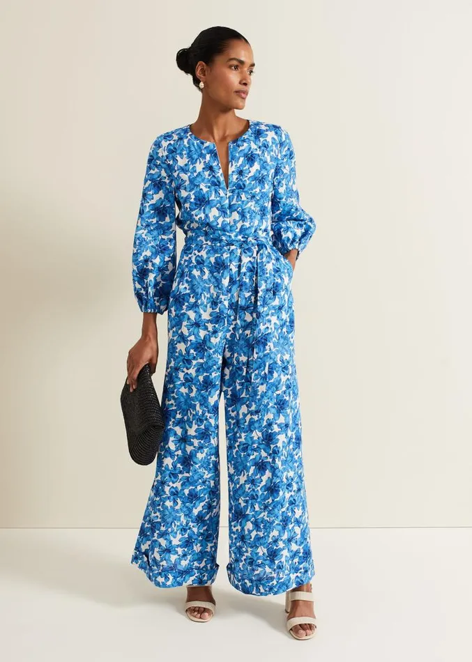 Rosey Floral Zip Jumpsuit Blue Women Phase Eight Dresses