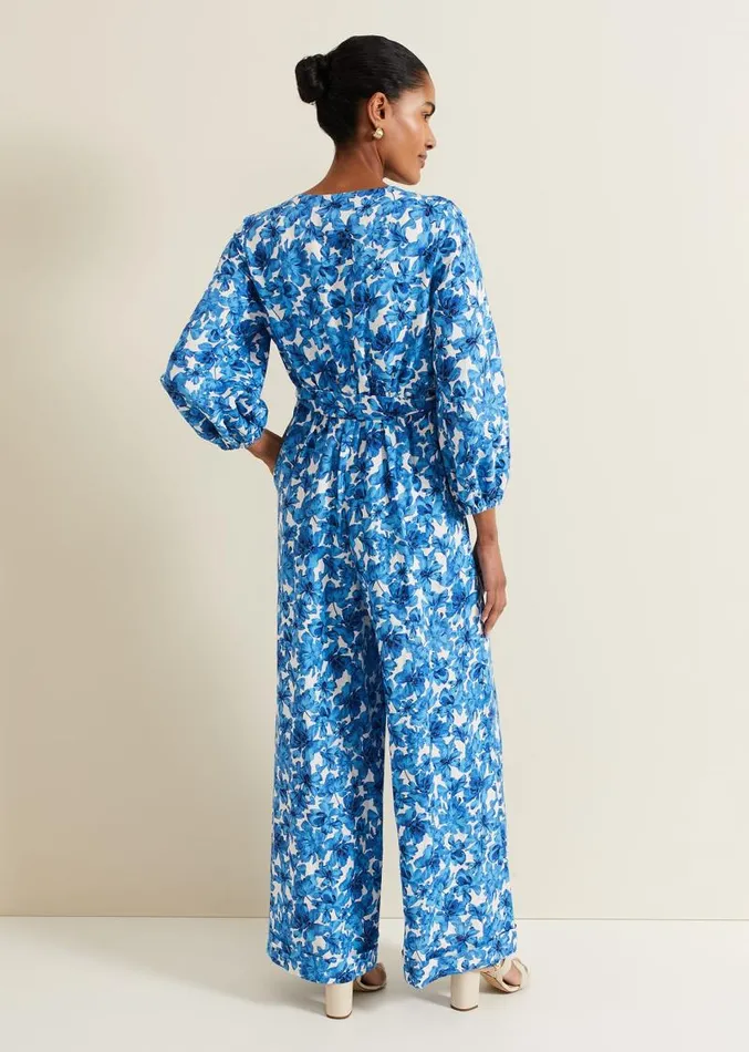 Rosey Floral Zip Jumpsuit Blue Women Phase Eight Dresses