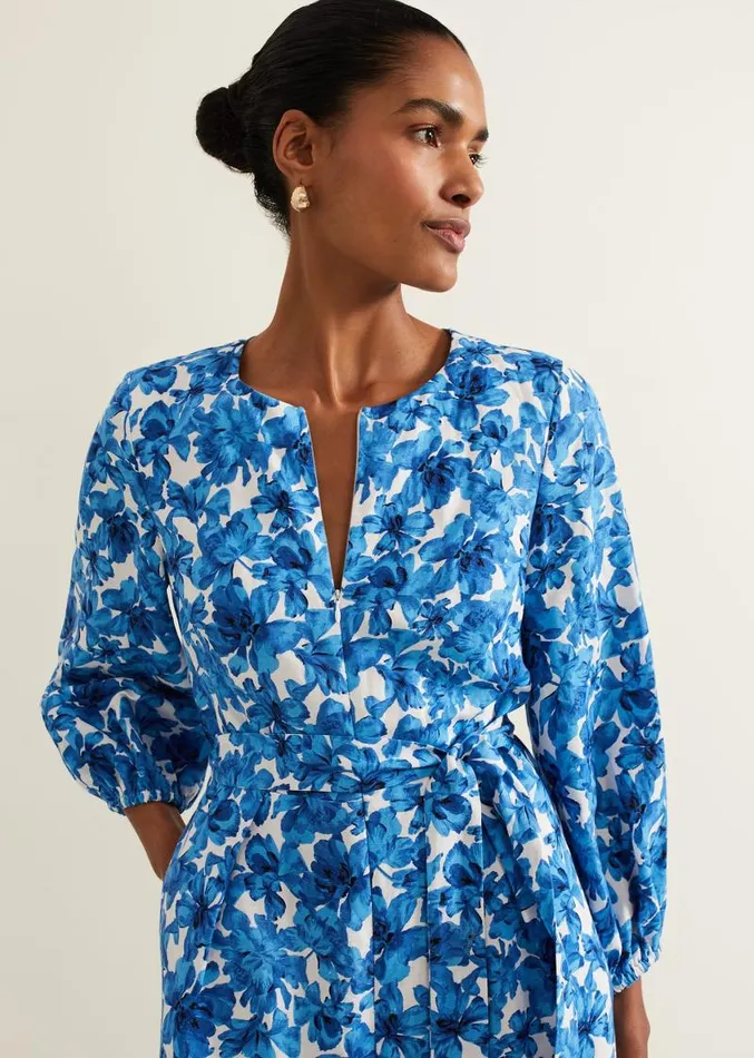 Rosey Floral Zip Jumpsuit Blue Women Phase Eight Dresses