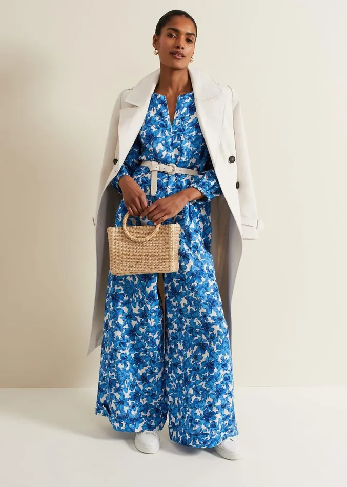 Rosey Floral Zip Jumpsuit Blue Women Phase Eight Dresses