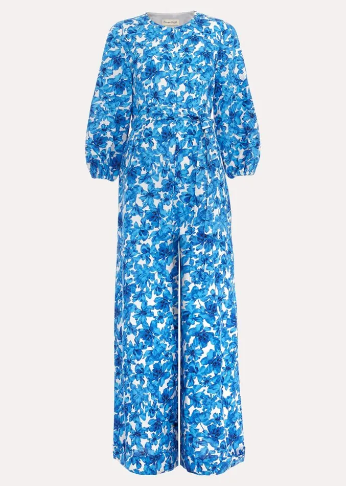 Rosey Floral Zip Jumpsuit Blue Women Phase Eight Dresses